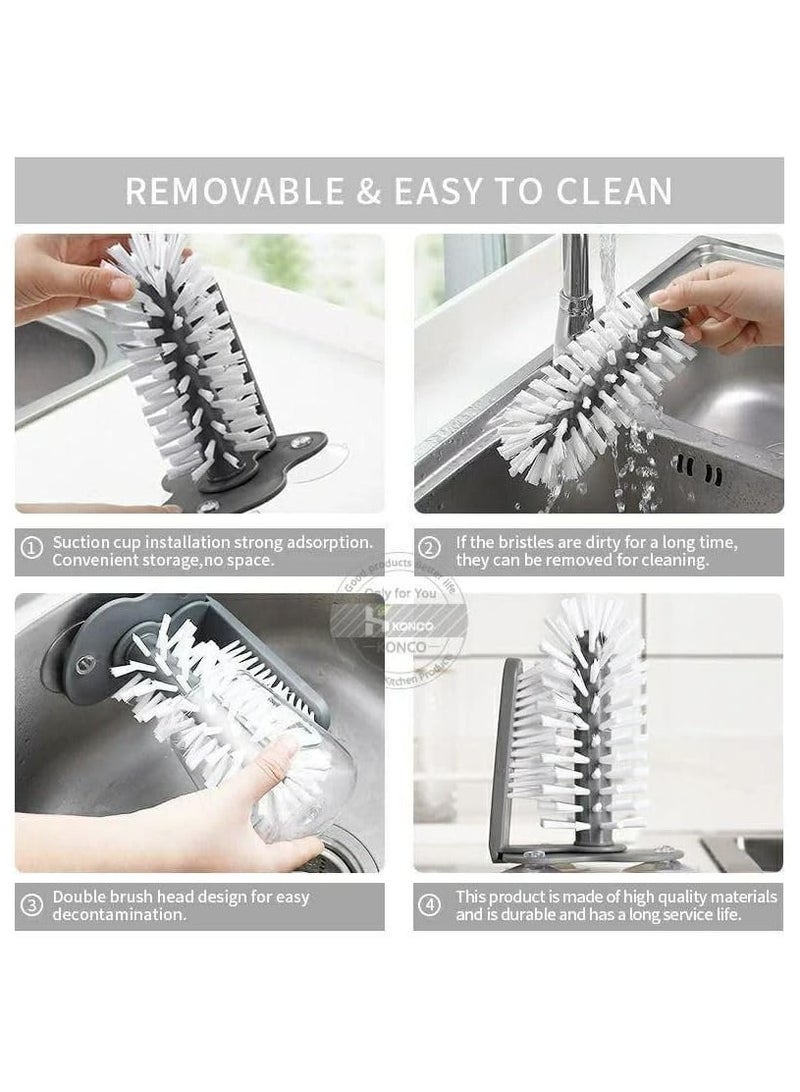 فرشاة كوب التنظيف، فرشاة تنظيف الكوب، لوحة قاعدة لاصقة، فرشاة الكوب وحوض المطبخ، أداة تنظيف حوض المطبخ البلاستيكية . - Image 4