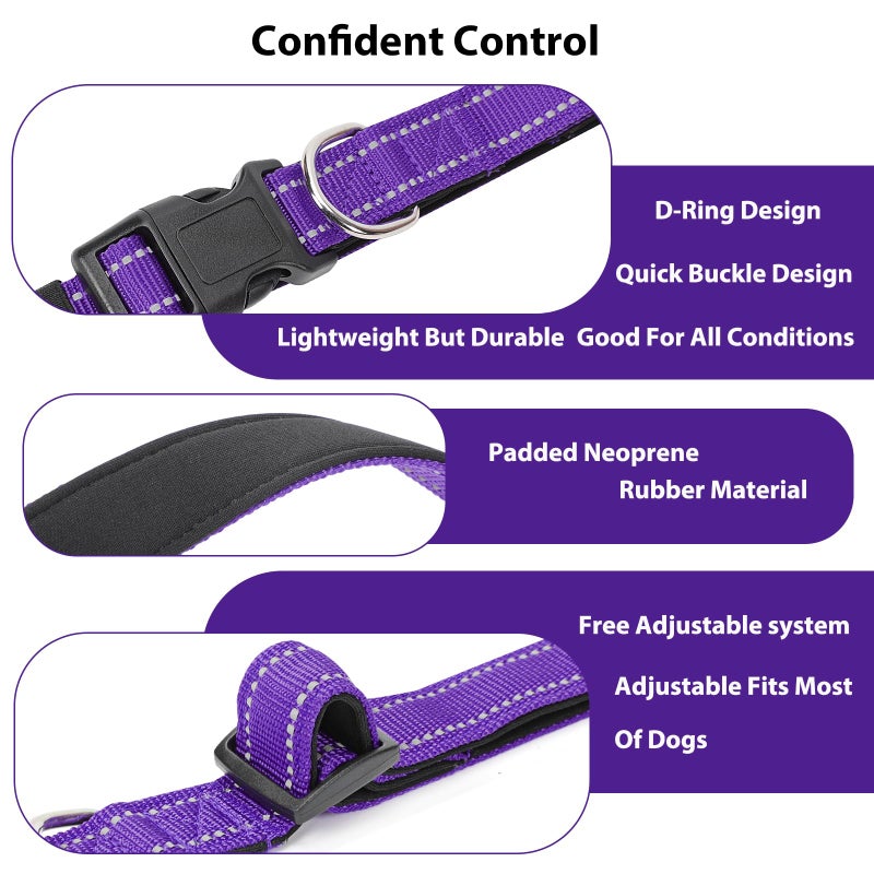 PenSeepet Reflective Dog Collar Padded with Soft Neoprene Breathable Quick Release Basic Dog Collars for Large Dogs Purple Girl - Image 4