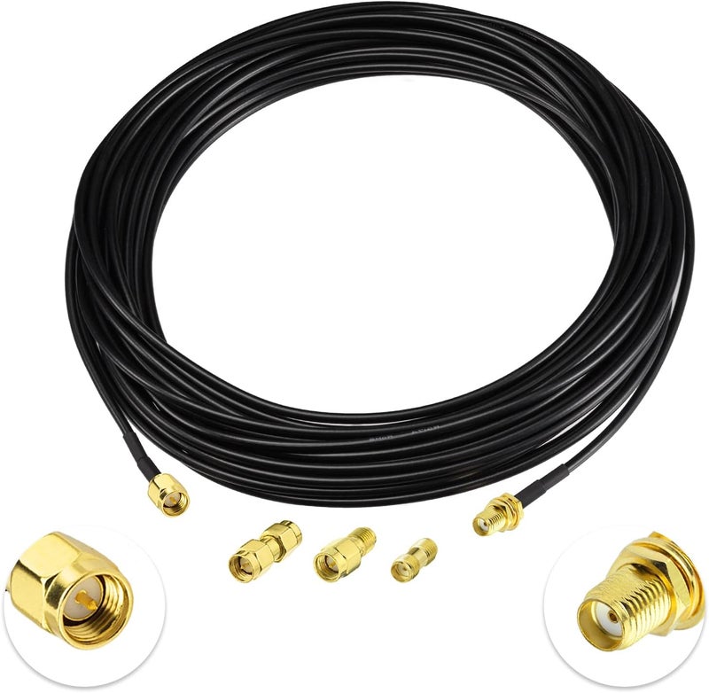 Superbat RF coaxial SMA Male to SMA Female Bulkhead RG174 33ft Cable + 3pcs RF Coax SMA Adapter Kit for SDR Equipment Antenna Ham Radio,3G 4G LTE Antenna,ADS-B,GPS and etc - Image 1