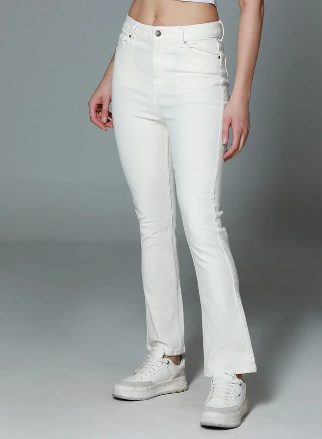HIGH STAR High Rise Bootcut Clean Look Cotton Jeans by Styli