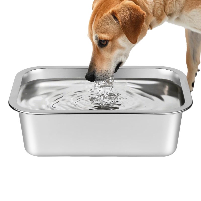 Ohtomber Stainless Steel 1.25 Gallons Large Dog Water Bowl, Metal Pet Dog Water & Food Bowl No Spilling, Outdoor Feeder Dish Plate for Cat, Big, Extra Large Pet - Image 1