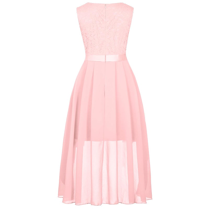 Binboll Girl Dress Sleeveless Elegant V Neck Vintage Girls Formal Bridesmaid Hi-Lo Hem Chiffon Long Party Dress(Pink,13-14Y - Image 2