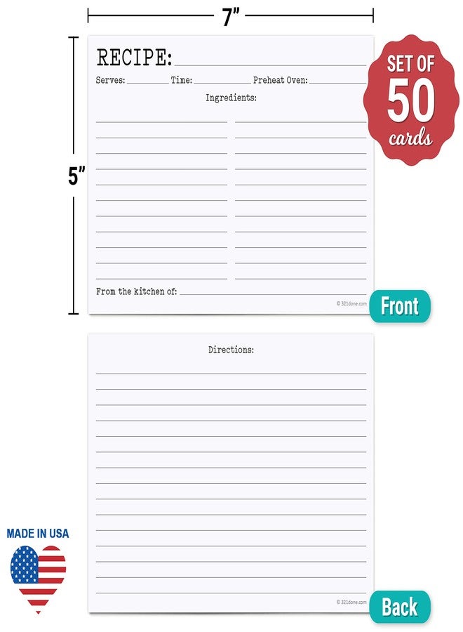 321 دن بطاقات وصفات 321Done مقاس 5x7 (مجموعة من 50 بطاقة) بتصميم آلة كاتبة بيضاء عتيقة - من مطبخ - ذات وجهين لحفلات الزفاف، وحفلات توديع العزوبية، وحفلات استقبال المولود، وتبادل هدايا الوصفات - صنع في الولايات المتحدة الأمريكية - تصميم بسيط وكبير جدًا - Image 4