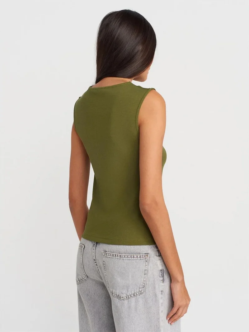 ديلفين Dilvin Ribbed Sleeveless Button-front Blouse