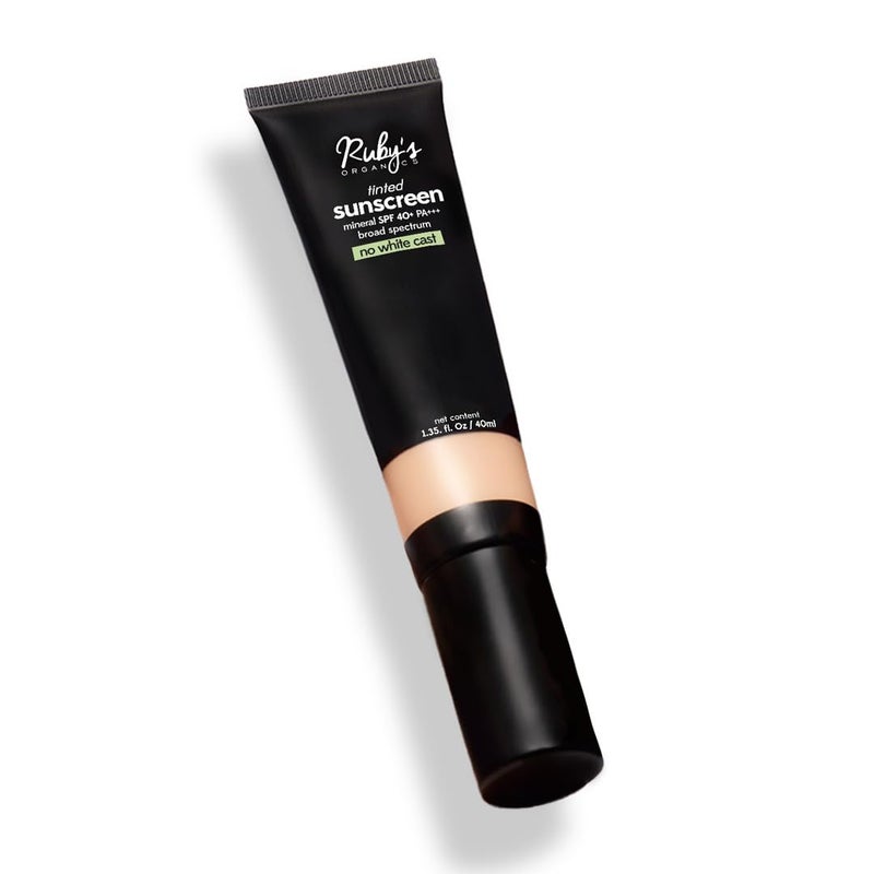 Ruby's Organics واقي شمس معدني ملون من روبيز أورغانيكس مع SPF 40 لون عالمي بدون أثر أبيض 100% مرشحات معدنية UVA/UVB مقاوم للماء آمن للبشرة الحساسة بدون مواد كيميائية صناعية طبيعي نباتي لجميع ألوان البشرة 40 مل - Image 1