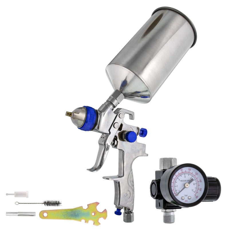 TCP Global Professional HVLP Spray Gun 1.8mm - Gravity Feed Auto Paint Gun Kit for Basecoat, Clearcoat, Primer - Spray Guns Paint Sprayer with Air Compressor Regulator (G6600-13) - Image 1