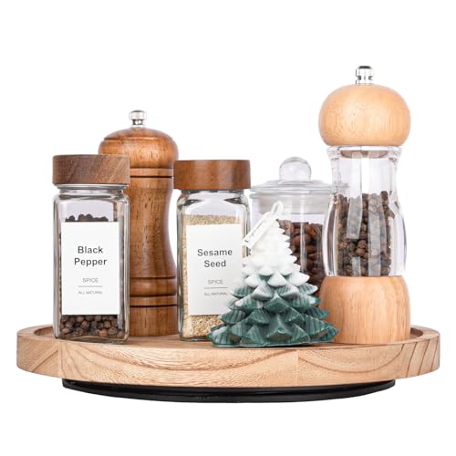 zoocatia Wood Lazy Susan Organizer Kitchen Turntable for Cabinet Farmhouse Bathroom Decor Round Decorative Tray for Vanity, Counter, Sink, Coffee Table, 10 Inch, Brown - Image 3