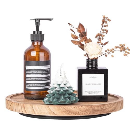 zoocatia Wood Lazy Susan Organizer Kitchen Turntable for Cabinet Farmhouse Bathroom Decor Round Decorative Tray for Vanity, Counter, Sink, Coffee Table, 10 Inch, Brown - Image 1