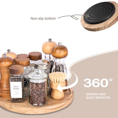 zoocatia Wood Lazy Susan Organizer Kitchen Turntable for Cabinet Farmhouse Bathroom Decor Round Decorative Tray for Vanity, Counter, Sink, Coffee Table, 10 Inch, Brown - Image 4