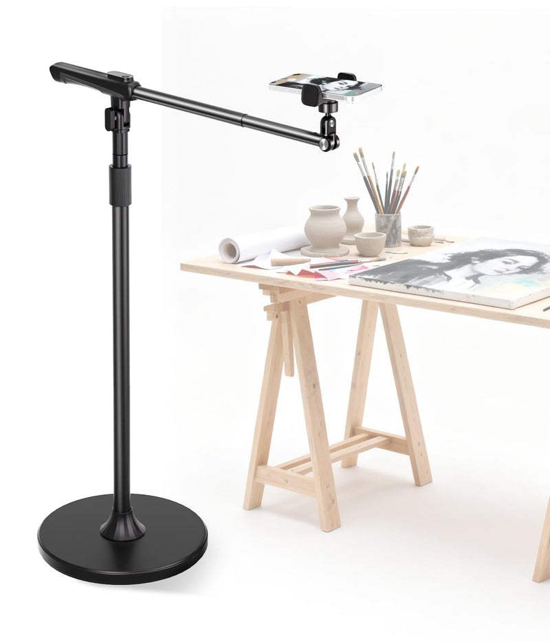 Arsoer Phone Floor Stand, Overhead Phone Mount with Extendable Horizontal Arm & Remote, 360Â° Rotatable Extension Arm, Adjustable Tripod Stand for iPhone17, Video Recording, Photography, Live Streaming - Image 1