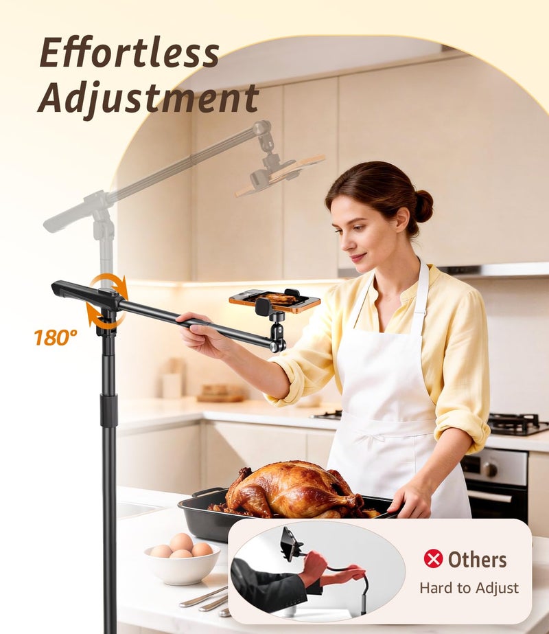 Arsoer Phone Floor Stand, Overhead Phone Mount with Extendable Horizontal Arm & Remote, 360Â° Rotatable Extension Arm, Adjustable Tripod Stand for iPhone17, Video Recording, Photography, Live Streaming - Image 2