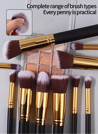 10-Piece Makeup Brush Kit with 2 Soft Blending Sponges for Powder, Lipstick & Eyeshadow Multicolour - view 2