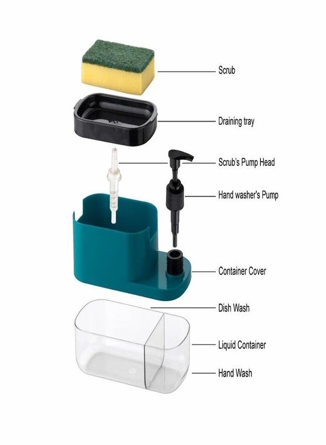 Kunya Ò 3-in-1 Soap Pump Dispenser for Kitchen and Bathroom, Dish Soap Liquid Dispenser Sponge Holder with Sponge Holder (Multi-Colour) (Plastic) - Image 4