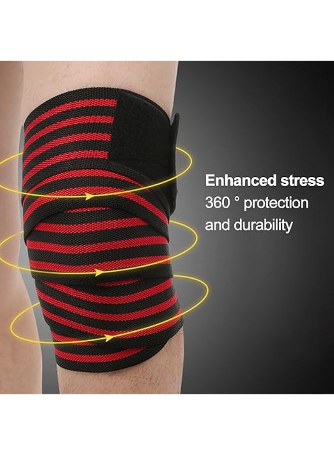 DUNISO 2 Pieces Sports Knee Brace, Extra Long Elastic Knee Brace for Weightlifting, Gym Workout, Cross Training, Fitness and Powerlifting - Squat Knee Brace - Compression and Elastic Support, Support Legs, Relieve Plantar Fasciitis, Stabilize Ligaments, Relieve Joint Pain - Image 5