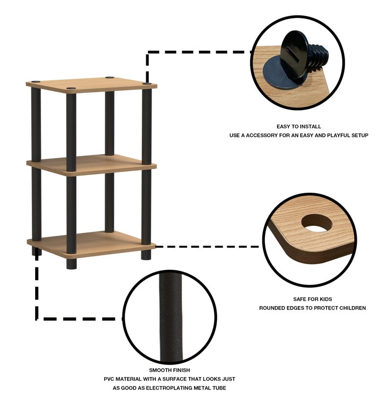 HOME CUBE 3 Tier Standing Shelf, Kitchen Storage Rack, Multipurpose Storage Rack, Bookshelf, Shoe Stand, Sofa Side Table, Kitchen Stand, Turn n Tube End Table (34x30x59cm) - Image 5