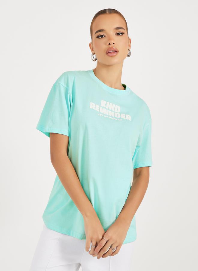 Styli Oversized Slogan Print Round Neck T-Shirt  - Image 1