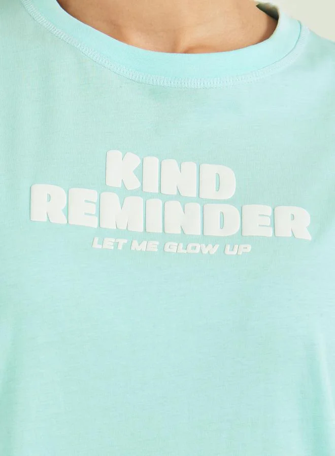 Styli Oversized Slogan Print Round Neck T-Shirt