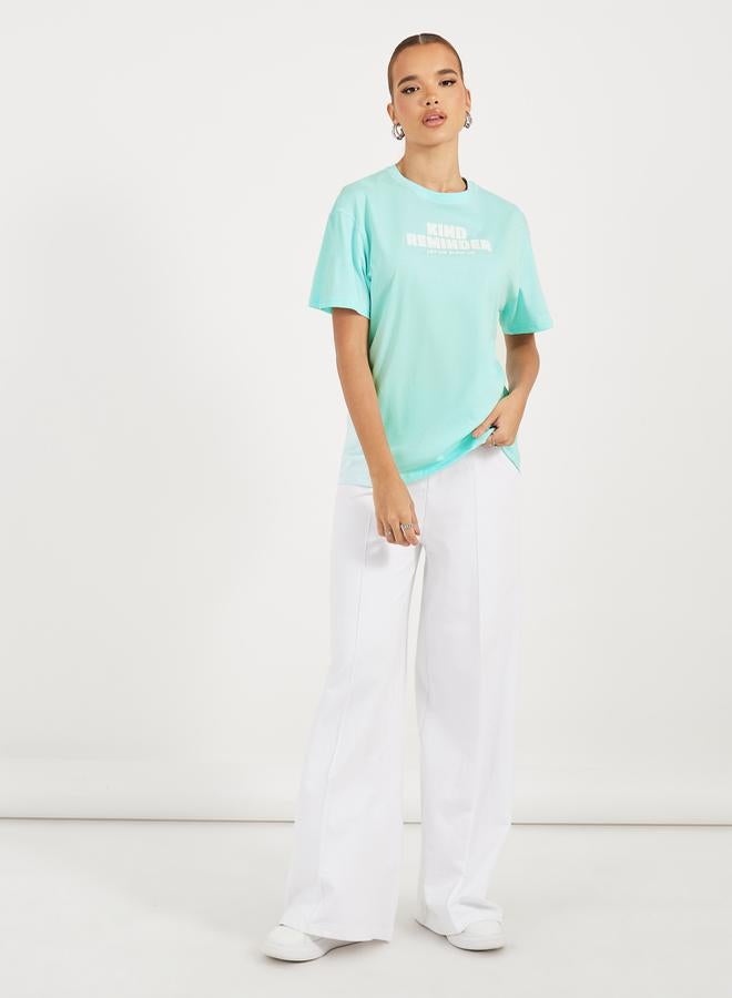 Styli Oversized Slogan Print Round Neck T-Shirt  - Image 2