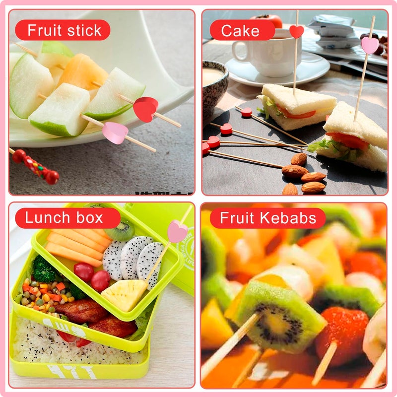 FUGUIR 100 Pcs Heart Cocktail Picks 4.7 Inch Long Red Pink White Heart Shaped Bamboo Toothpicks Fruit Sticks for Birthday Wedding Valentines Day Decoration Party Supplies - Image 5