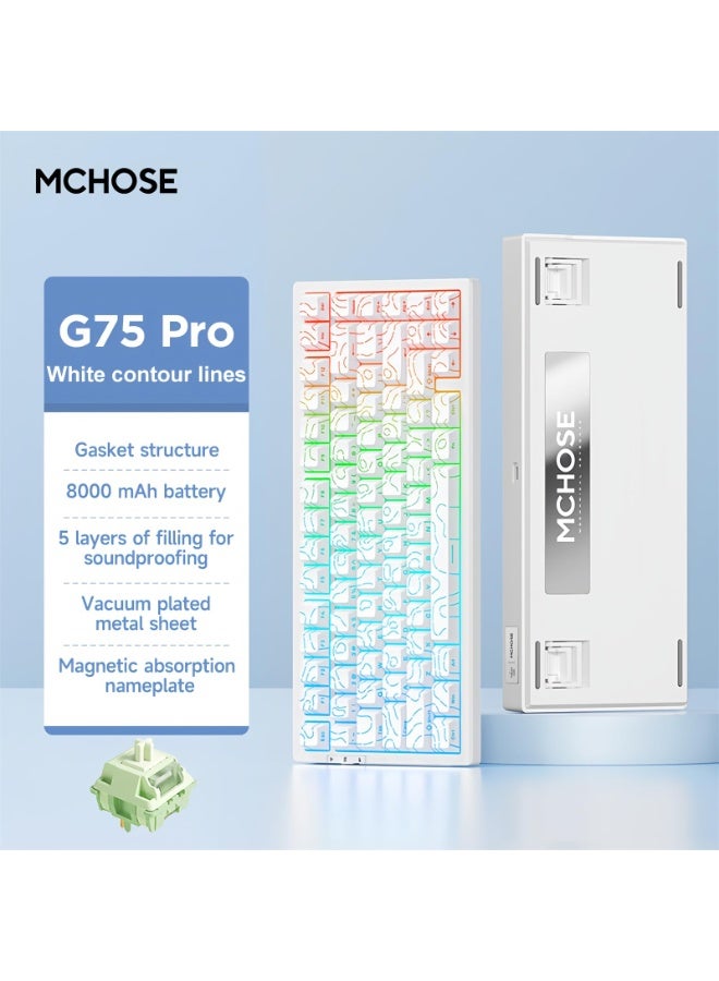 مكشوزي لوحة مفاتيح ميكانيكية لاسلكية G75Pro 75%، لوحة مفاتيح ألعاب RGB مخصصة قابلة للتبديل السريع مع حامل حشية، وضع ثلاثي BT5.0/2.4 جيجاهرتز/USB-C، أغطية مفاتيح سلكية مطبوعة جانبية لأجهزة الكمبيوتر الشخصية/Mac - Image 3
