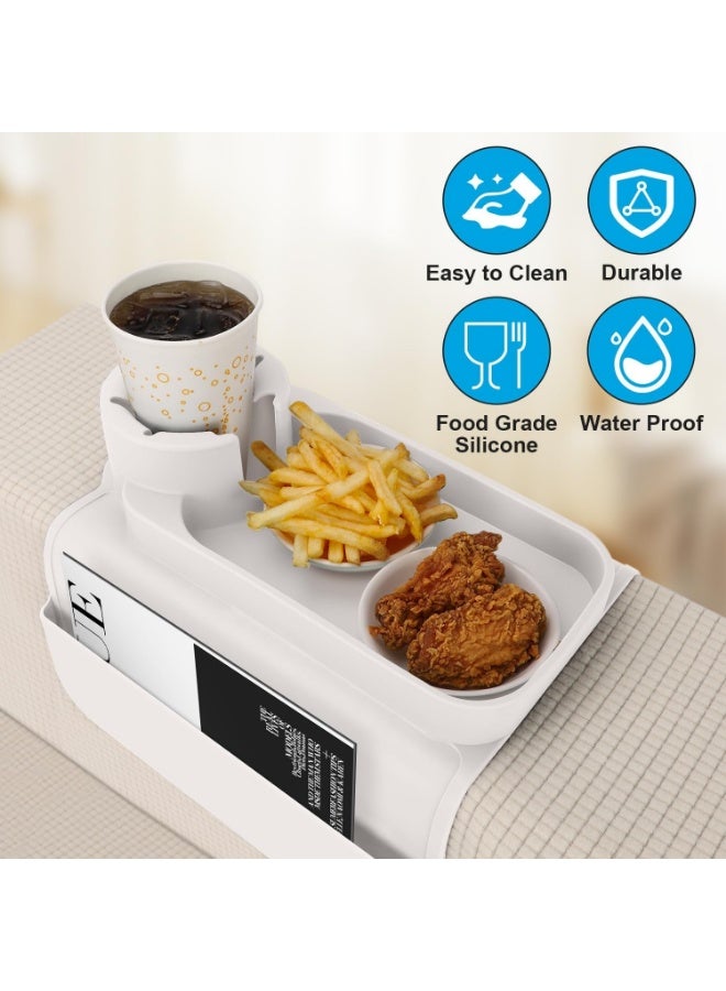 FALMER Couch Cup Holder Tray, Silicone Sofa Armrest Organizer with Side Pockets for Remote, Cell Phone, Tablet, Snack Storage, Spill-Proof and Non-Slip Drink Holder (White) - Image 3