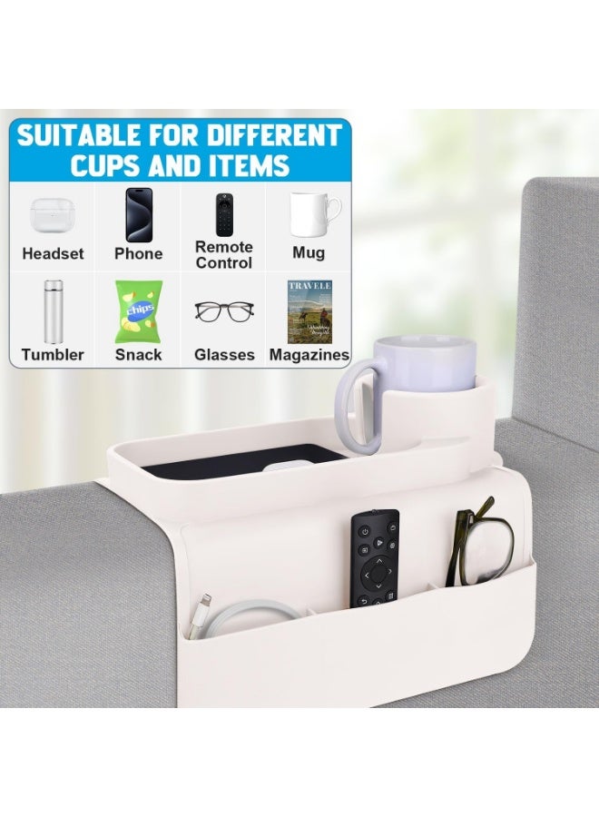 FALMER Couch Cup Holder Tray, Silicone Sofa Armrest Organizer with Side Pockets for Remote, Cell Phone, Tablet, Snack Storage, Spill-Proof and Non-Slip Drink Holder (White) - Image 5