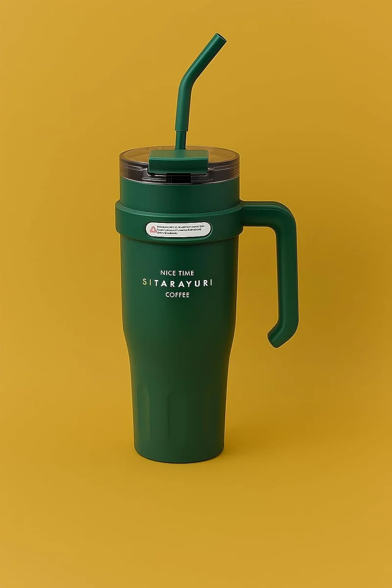 Mobcos 40oz Stainless Steel Tumbler with Handle – Leakproof, Insulated Travel Mug with Lid &amp; Straw – Reusable Double-Wall Vacuum Cup for Hot &amp; Cold Drinks for Girls and Boys for Outdoor (Green)