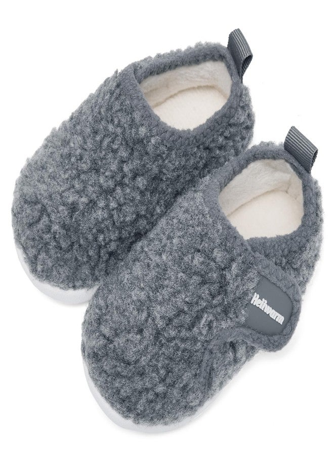 Heiiwarm Non Slip House Cozy Warm Soft Sole Comfy Soft Winter Indoor Fuzzy Baby House Slipper Outdoor Cotton Lightweight Bedroom Slippers Grey 18-24 Months Infant - Image 3