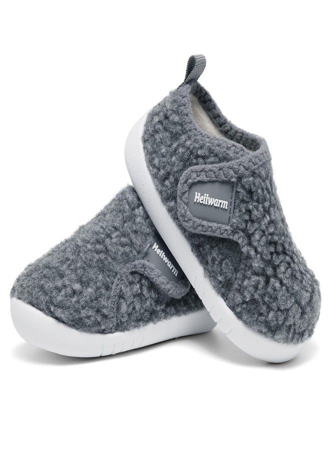 Heiiwarm Non Slip House Cozy Warm Soft Sole Comfy Soft Winter Indoor Fuzzy Baby House Slipper Outdoor Cotton Lightweight Bedroom Slippers Grey 18-24 Months Infant - Image 4