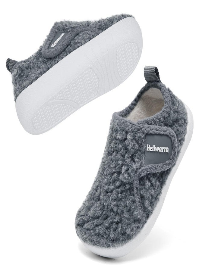 Heiiwarm Non Slip House Cozy Warm Soft Sole Comfy Soft Winter Indoor Fuzzy Baby House Slipper Outdoor Cotton Lightweight Bedroom Slippers Grey 18-24 Months Infant - Image 1