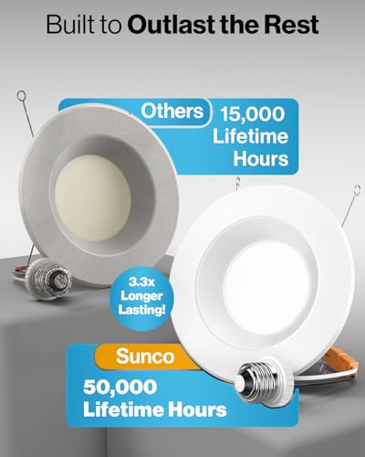 Sunco Lighting Sunco Retrofit LED Recessed Lighting 6 Inch, Downlight Can Lights for Ceiling, Baffle Trim, 965 LM, 13W (120W Equivalent), 4000K Cool White, Dimmable, Damp Rated UL 4 Pack. - Image 5