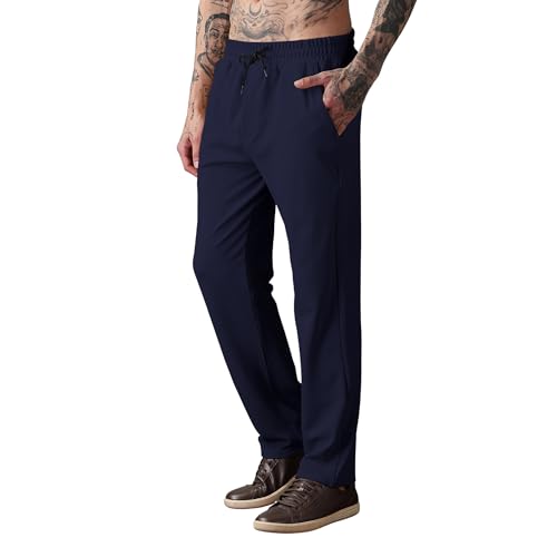 SWADESI STUFF Men Mid-Rise Straight Fit Track Pants for Men | Stretchable Gym Wear Joggers | Casual Sports Track Pant with Pockets & Drawstring (in, Alpha, S, Standard, Blue) - Image 1