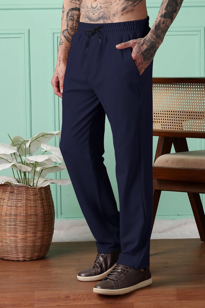 SWADESI STUFF Men Mid-Rise Straight Fit Track Pants for Men | Stretchable Gym Wear Joggers | Casual Sports Track Pant with Pockets & Drawstring (in, Alpha, S, Standard, Blue) - Image 2