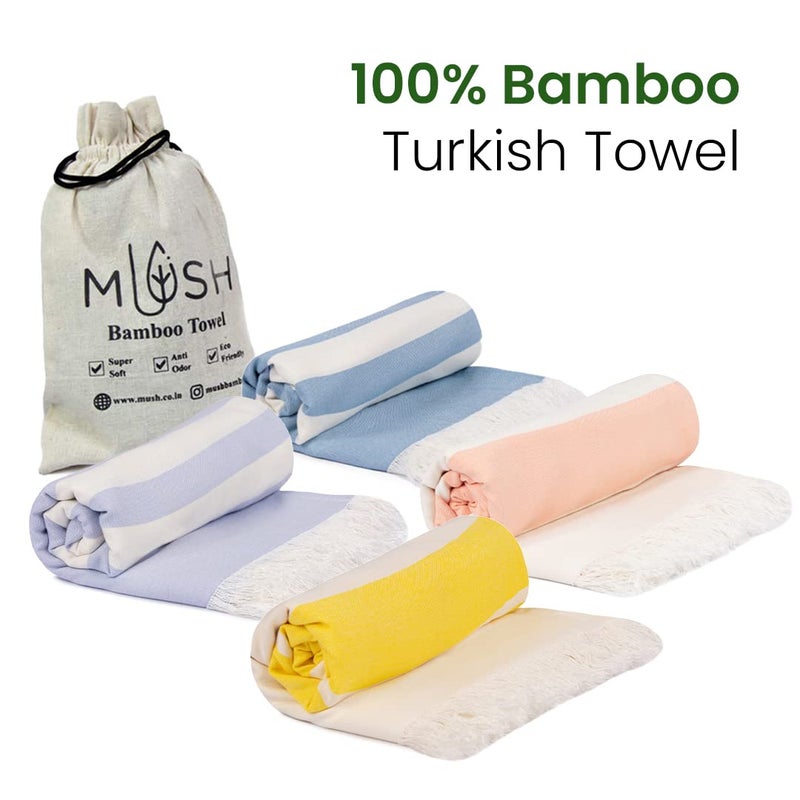 Mush Bamboo Turkish Towel | 100% Bamboo |Ultra Soft, Absorbent & Quick Dry Towel for Bath, Beach, Pool, Travel, Spa and Yoga | 29 x 59 Inches (Yellow - N. Peach - Lilac - Muted Blue) - Image 2