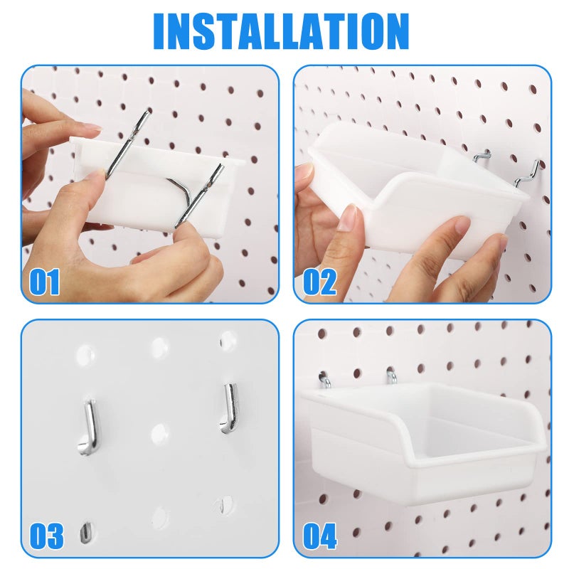 Roowest 60 Pcs Pegboard Cups Pegboard Bins Set, Wall Organizer with Hooks and Loops, Hooks Assortment Organizer Accessory for Office Storage Garage Craft Workshop(White) - Image 4
