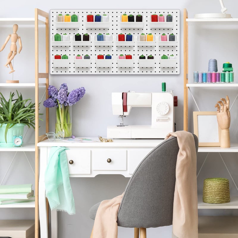 Roowest 60 Pcs Pegboard Cups Pegboard Bins Set, Wall Organizer with Hooks and Loops, Hooks Assortment Organizer Accessory for Office Storage Garage Craft Workshop(White) - Image 5
