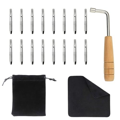 INKNOTE 16 PCS Tuning Pin with L-shape Wrench Gooseneck Hammer Lever and Dust Free Cloth for Lyre Harp Zithers Harpsichord Dulcimer and Other Primitive Stringed Instruments - Image 1