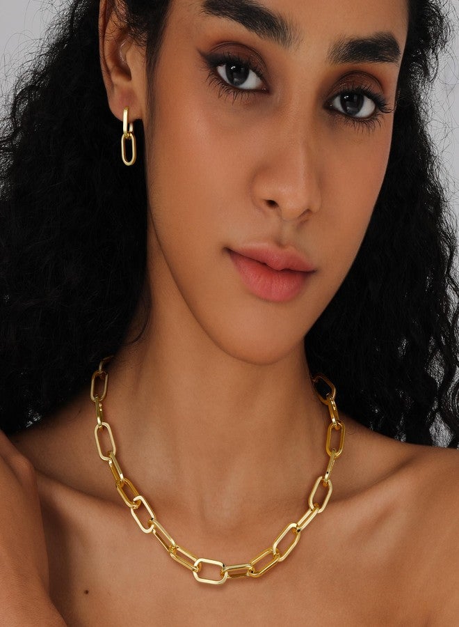 KesaPlan Gold Chain Necklace Bracelet and Earrings for Women Silver Chunky Jewelry Set, 14K Gold Plated Ladies Dainty and Chunky Chain Link Paperclip Jewelry Set for Women Gifts (Paperclip Set Gold 2) - Image 4