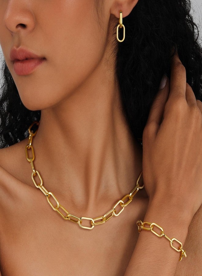 KesaPlan Gold Chain Necklace Bracelet and Earrings for Women Silver Chunky Jewelry Set, 14K Gold Plated Ladies Dainty and Chunky Chain Link Paperclip Jewelry Set for Women Gifts (Paperclip Set Gold 2) - Image 2