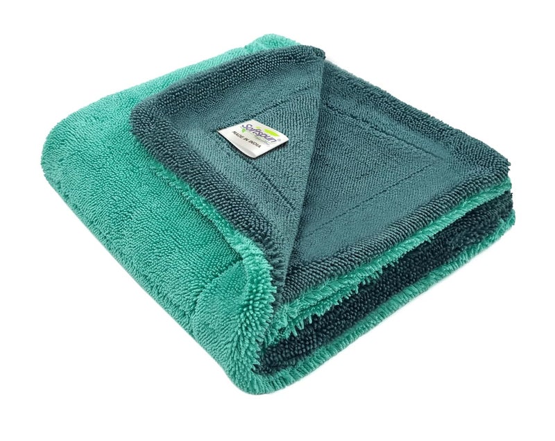 SOFTSPUN Microfiber Cloth for Car 1600 GSM 40X40 cms 1 Pcs Aqua Blue Grey Twisted Loop Super Absorbent Towel Edgeless Design with Plush Pile and Lint Free Cloth for Drying and Detailing - Image 1