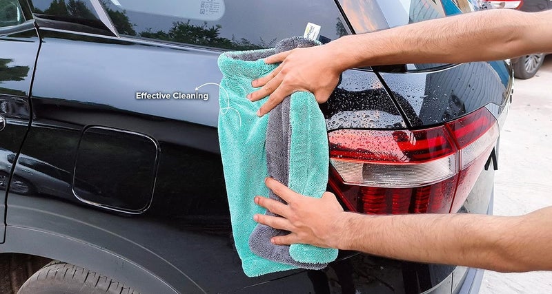 SOFTSPUN Microfiber Cloth for Car 1600 GSM 40X40 cms 1 Pcs Aqua Blue Grey Twisted Loop Super Absorbent Towel Edgeless Design with Plush Pile and Lint Free Cloth for Drying and Detailing - Image 3