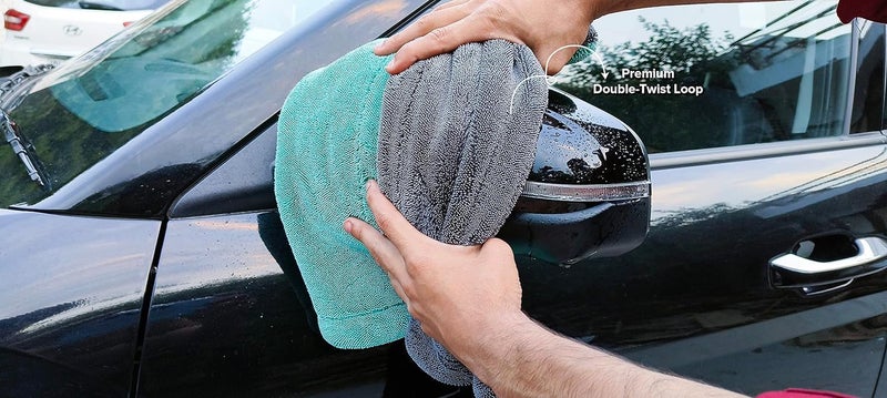 SOFTSPUN Microfiber Cloth for Car 1600 GSM 40X40 cms 1 Pcs Aqua Blue Grey Twisted Loop Super Absorbent Towel Edgeless Design with Plush Pile and Lint Free Cloth for Drying and Detailing - Image 4