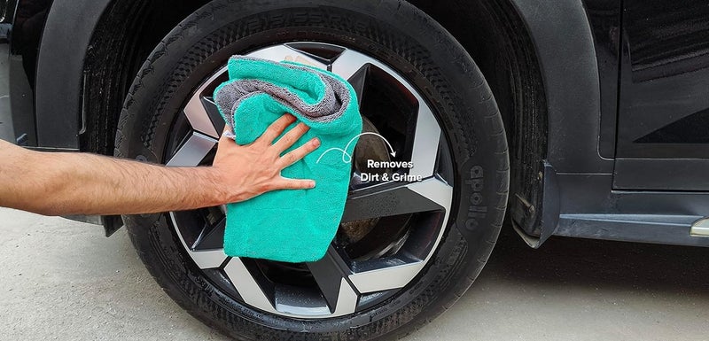 SOFTSPUN Microfiber Cloth for Car 1600 GSM 40X40 cms 1 Pcs Aqua Blue Grey Twisted Loop Super Absorbent Towel Edgeless Design with Plush Pile and Lint Free Cloth for Drying and Detailing - Image 5