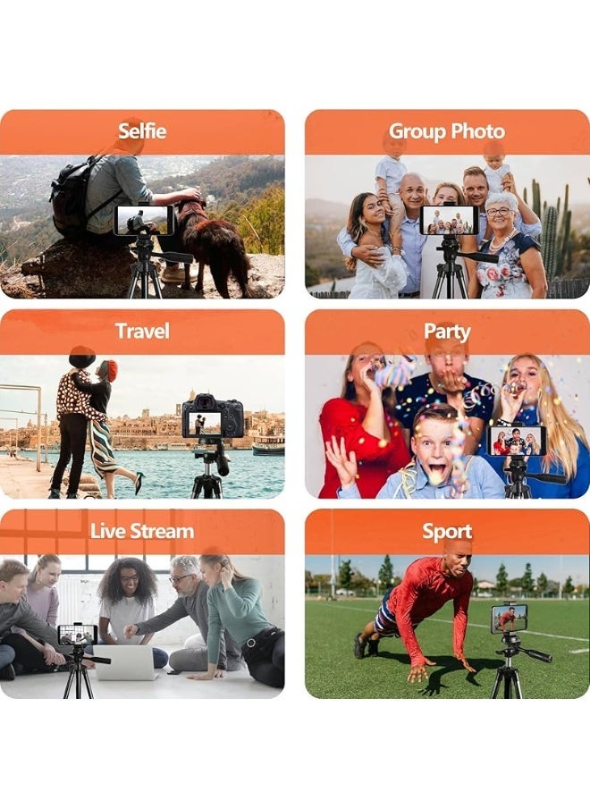 ELTRAZONE حامل ثلاثي للأيفون بارتفاع 42 بوصة (106 سم) خفيف الوزن مع جهاز تحكم عن بعد وحامل هاتف ومحول GoPro متوافق مع كاميرا الهاتف المحمول أندرويد ومستوى ليزر | أسود غير لامع - Image 3