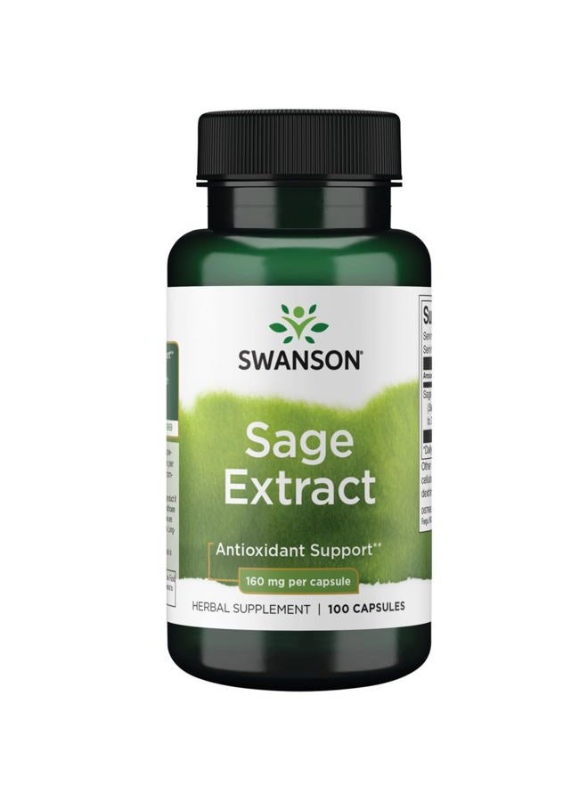 SWANSON Sage Extract - Herbal Supplement Promoting Total-Body Health & Protection - Natural Formula for Overall Wellness Support - (100 Capsules, 160mg Each) - Image 1