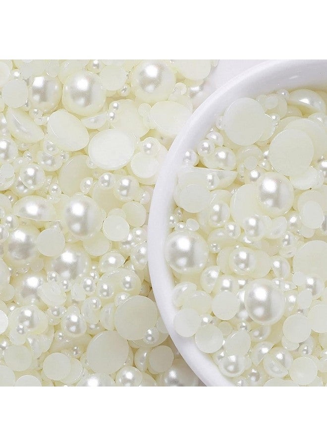 ecofynd 4200 Pcs 8 in 1 Half Cut Cream Pearls Beads, Round Flat Back Shiny Moti for Art, Craft, Scrapbooking, Decoration, DIY Kit for Women Girls Kids (Size- 14/12/10/8/6/5/4/2mm) - Image 1