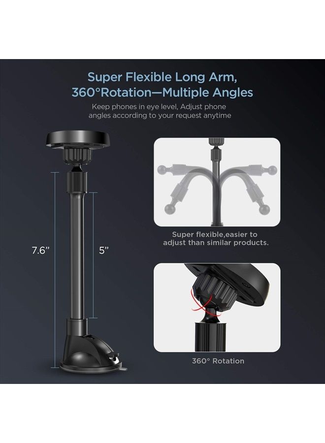 IPOW Long Arm Universal Magnetic Cradle Windshield Dashboard Cell Phone Mount Holder with 4 Metal Plates, Soft Firm Goose Arm & Enhanced Suction Cup - Image 3