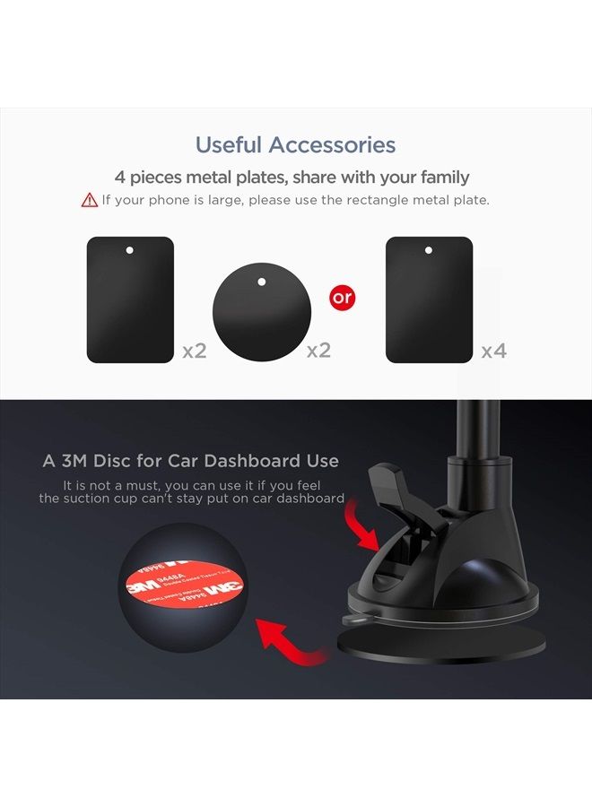 IPOW Long Arm Universal Magnetic Cradle Windshield Dashboard Cell Phone Mount Holder with 4 Metal Plates, Soft Firm Goose Arm & Enhanced Suction Cup - Image 5