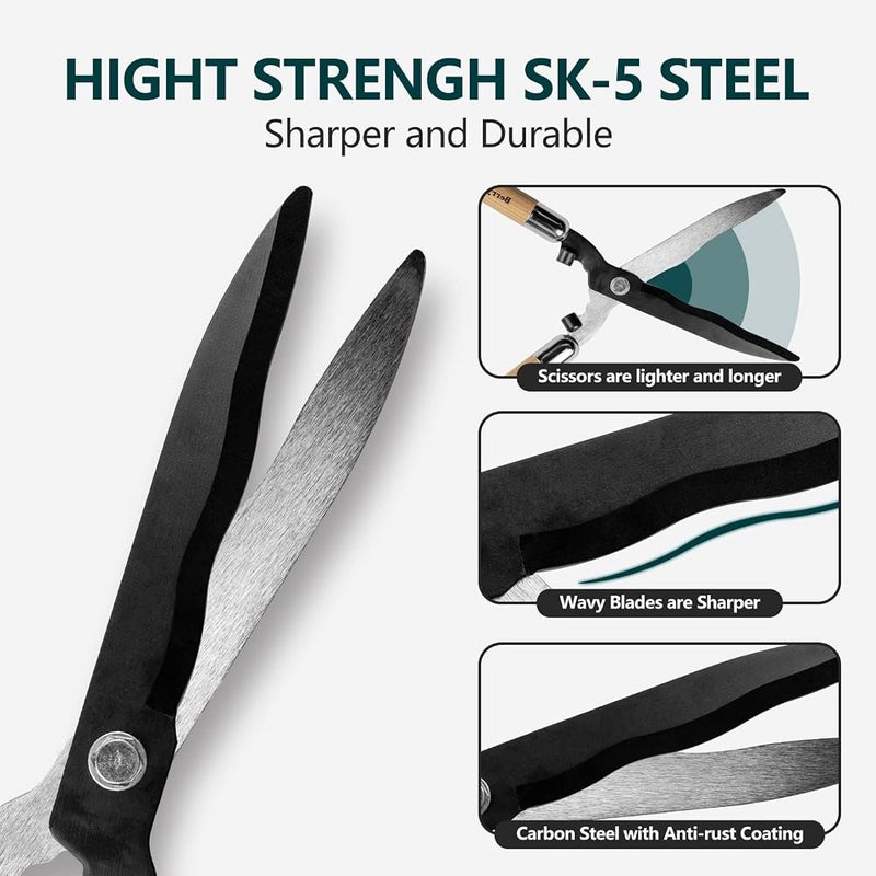 Berry&Bird Garden Hedge Shears,19.88''Heavy Duty Pruning Shear for Trimming Borders and Bushes, Manual Hedge Clippers with Wooden Handles & Carbon Steel Sharp Blades Gardening Scissors - Image 4
