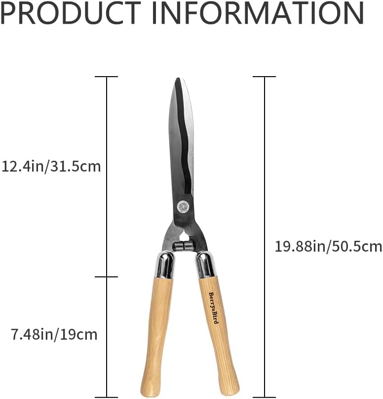 Berry&Bird Garden Hedge Shears,19.88''Heavy Duty Pruning Shear for Trimming Borders and Bushes, Manual Hedge Clippers with Wooden Handles & Carbon Steel Sharp Blades Gardening Scissors - Image 2